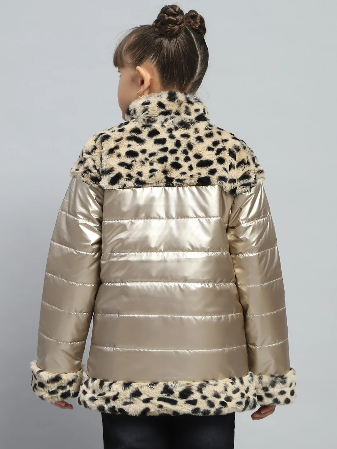 Girls Beige Solid Mock Neck Full Sleeve Jacket - Image 5