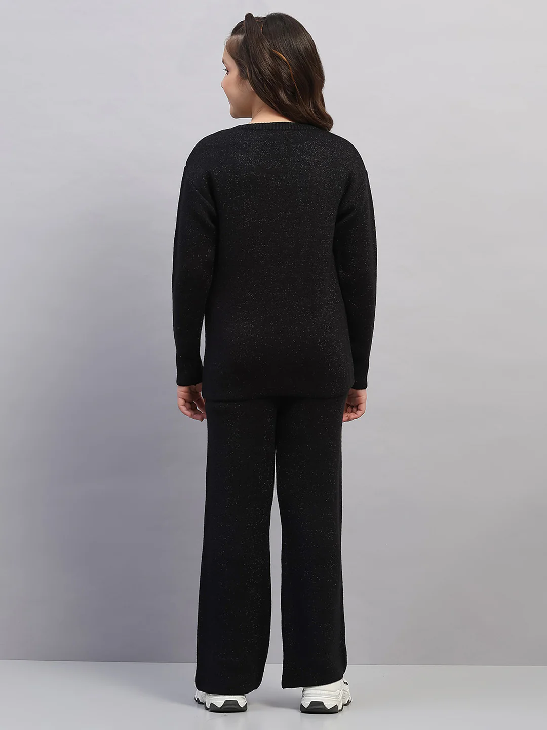 Girls Black Embroidered Round Neck Full Sleeve Cords Set - Image 5