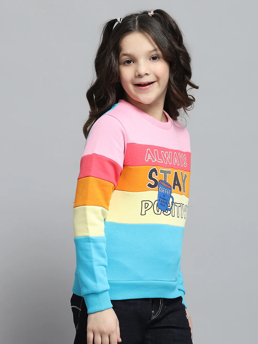 Girls Black & Pink Printed Round Neck Full Sleeve Sweatshirt - Image 4