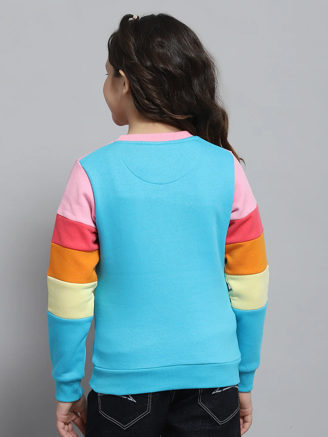 Girls Black & Pink Printed Round Neck Full Sleeve Sweatshirt - Image 5