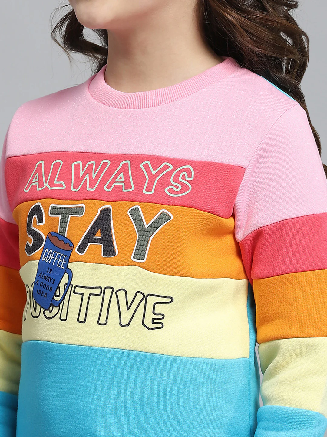 Girls Black & Pink Printed Round Neck Full Sleeve Sweatshirt - Image 7