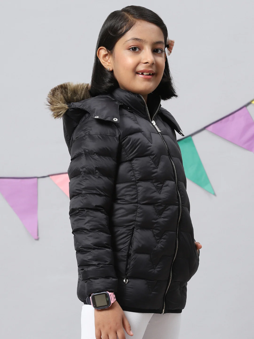 Girls Black Plain Jacket - Image 2