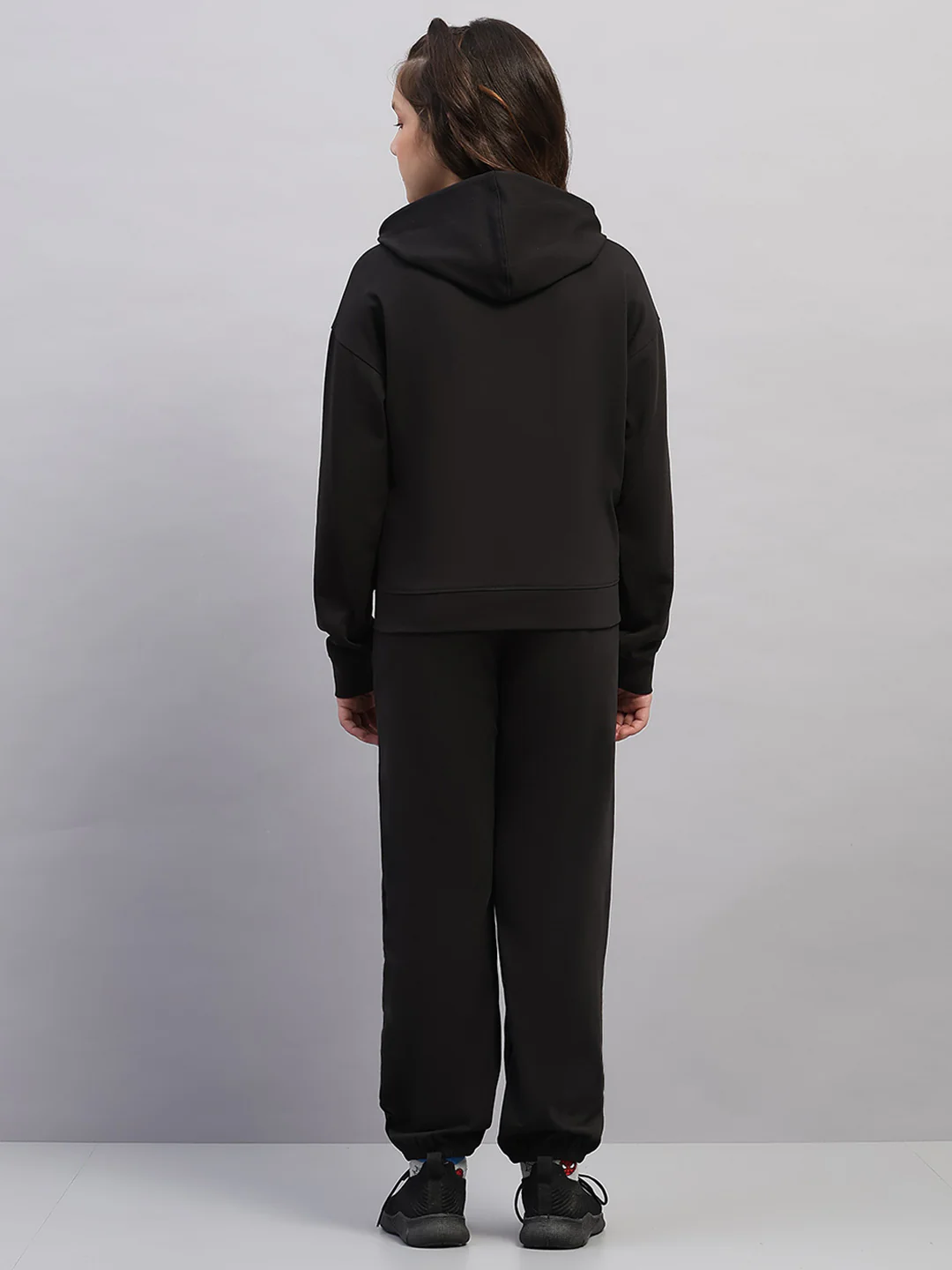 Girls Black Printed Hooded Full Sleeve Cords Set - Image 5