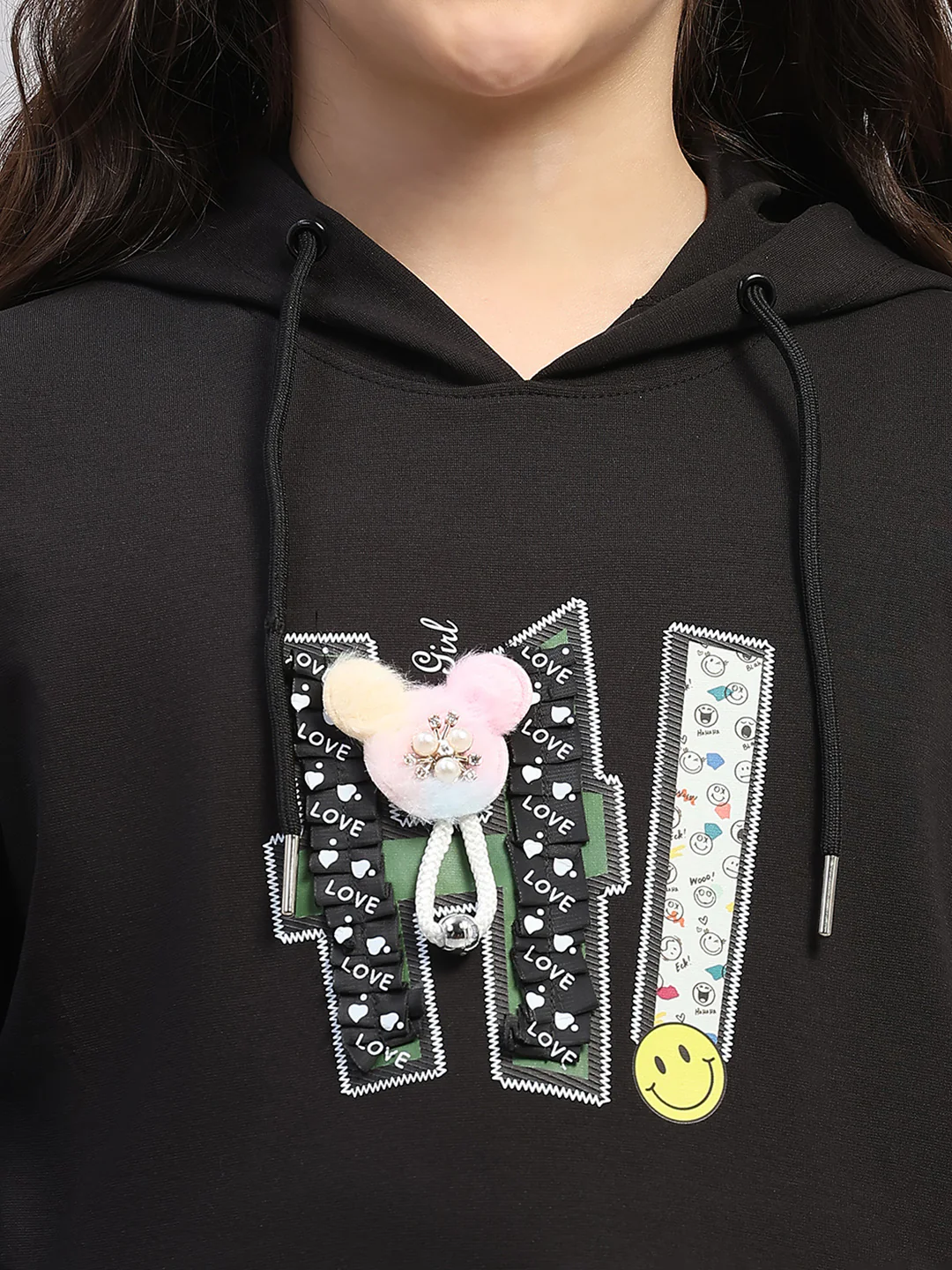 Girls Black Printed Hooded Full Sleeve Cords Set - Image 6