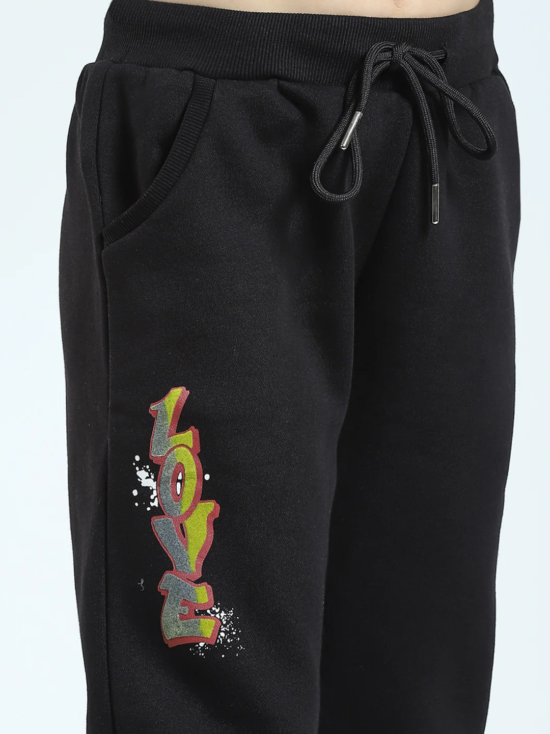 Girls Black Printed Hooded Full Sleeve Tracksuit - Image 8