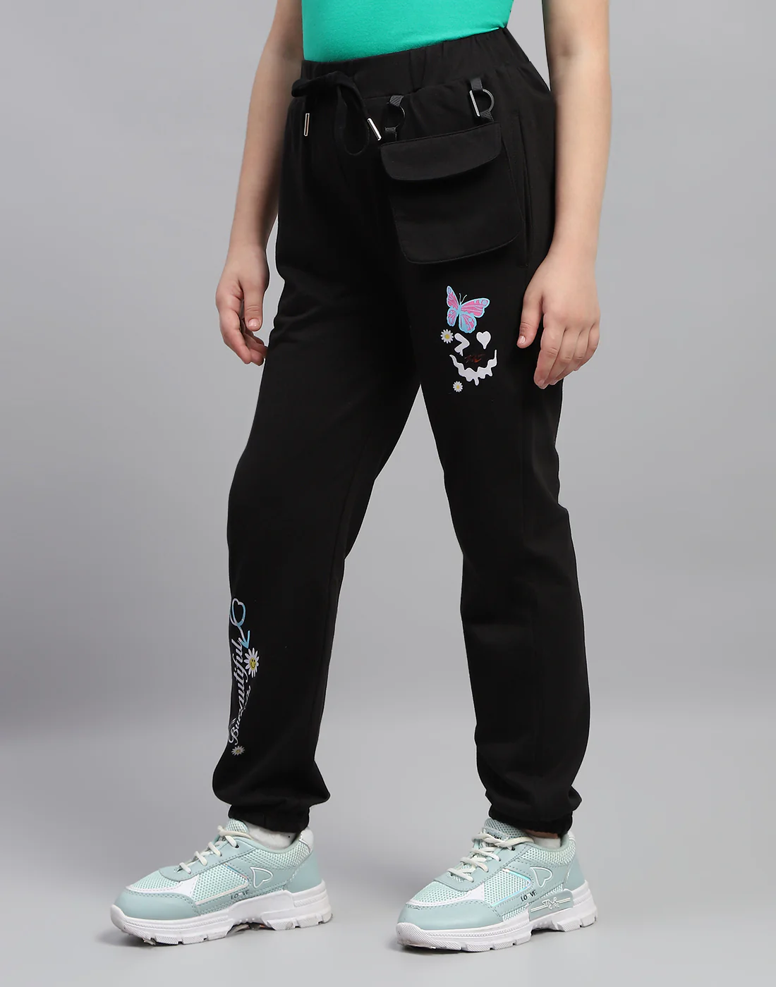 Girls Black Printed Regular Fit Lower - Image 3