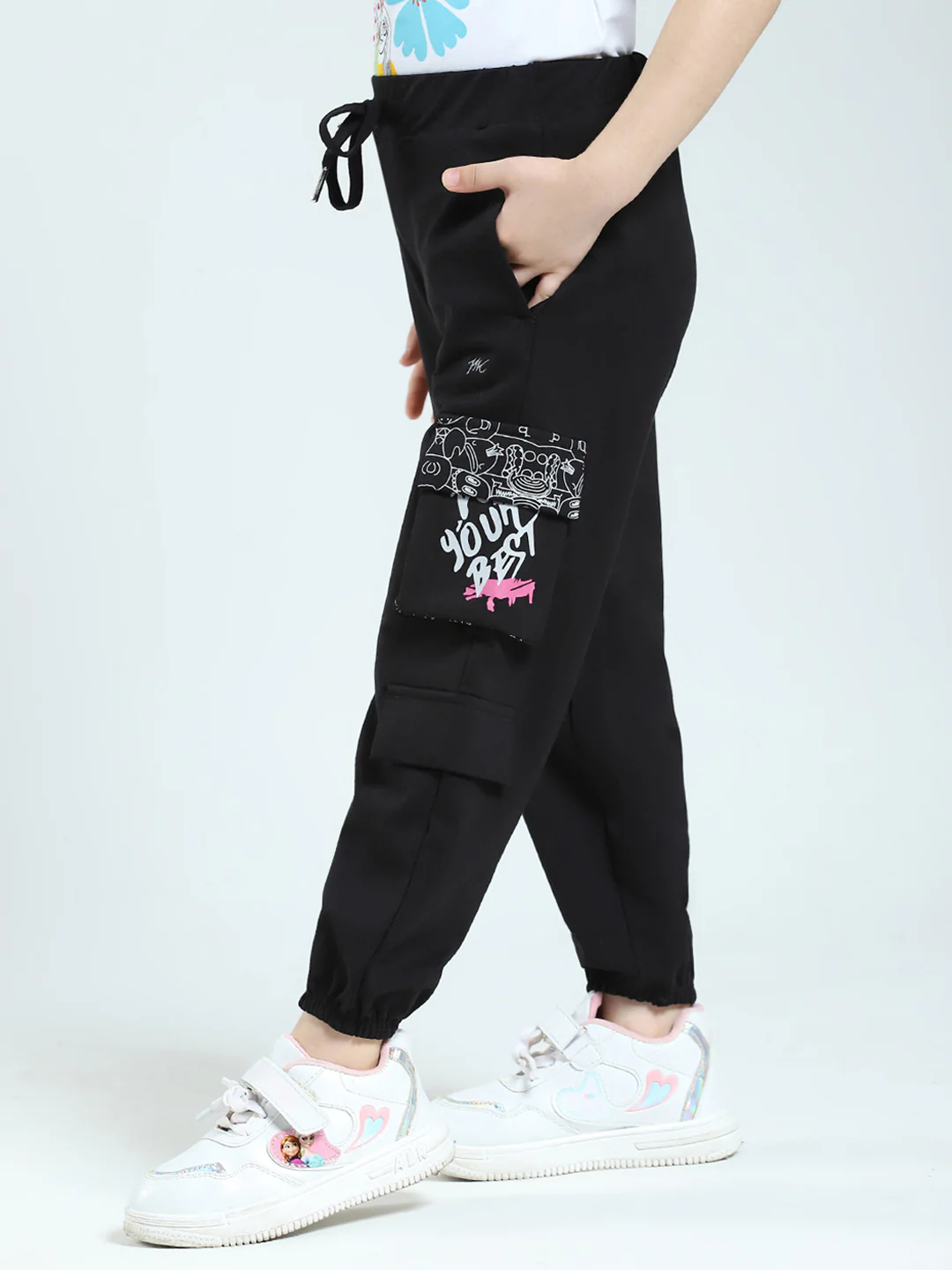 Girls Black Printed Regular Fit Lower - Image 3