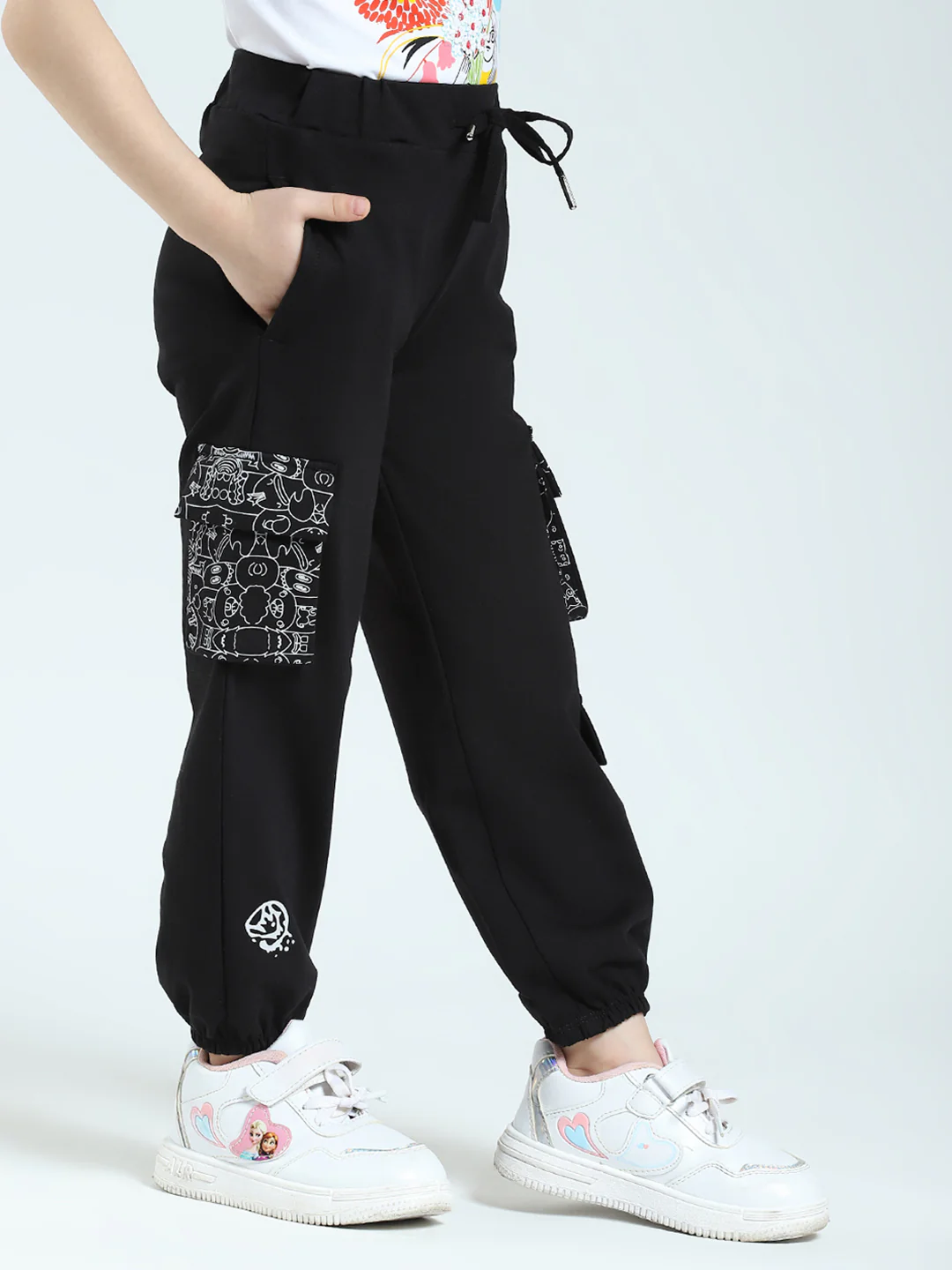 Girls Black Printed Regular Fit Lower - Image 4
