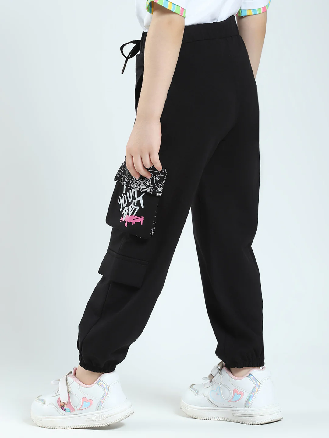 Girls Black Printed Regular Fit Lower - Image 5