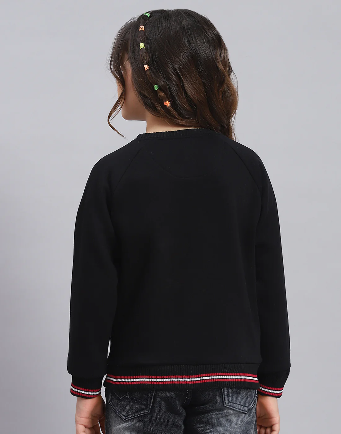 Girls Black Printed Round Neck Full Sleeve Sweatshirt - Image 5