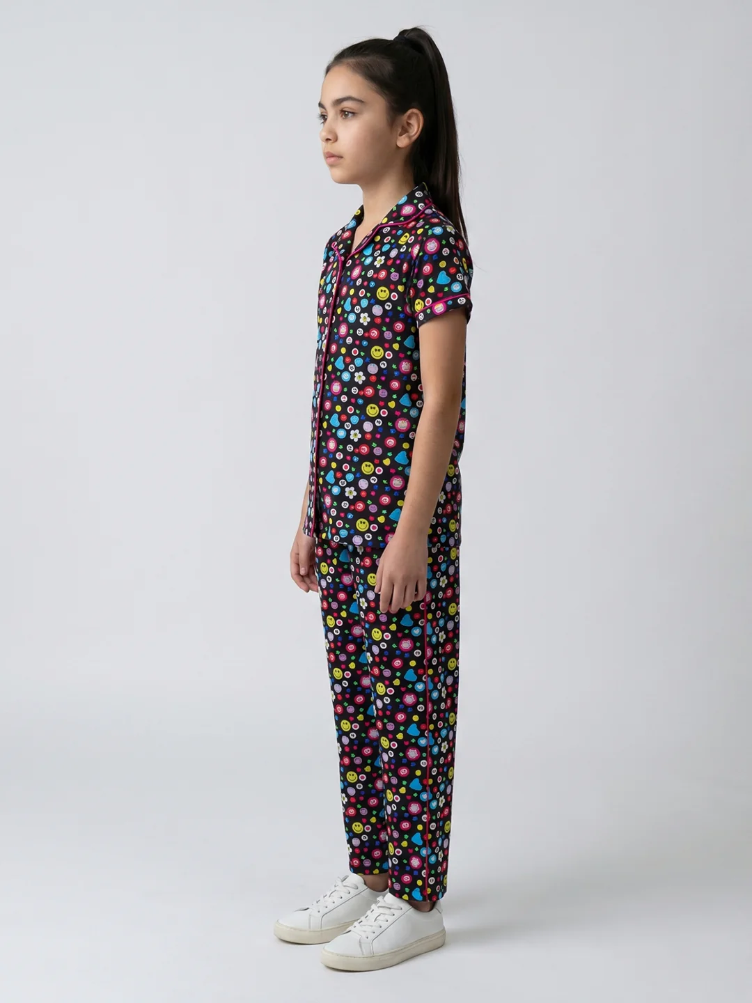Girls Black Printed Round Neck Half Sleeve Cords Set - Image 3