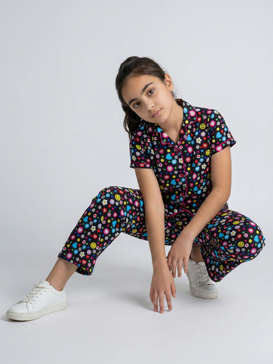 Girls Black Printed Round Neck Half Sleeve Cords Set - Image 5