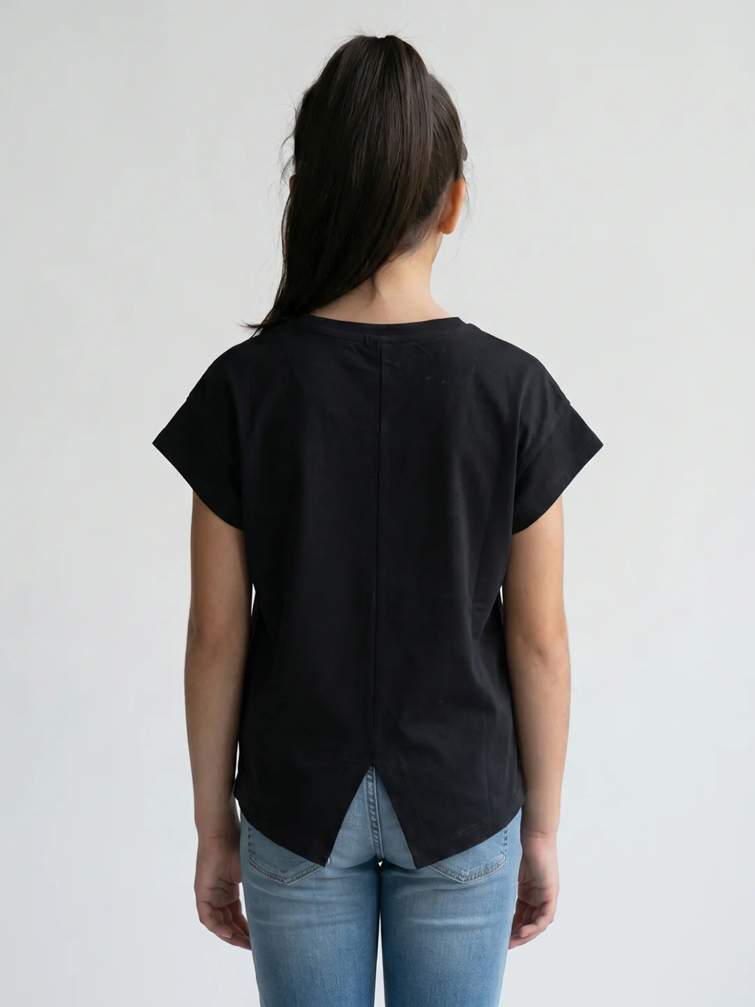 Girls Black Printed Round Neck Half Sleeve Top - Image 4