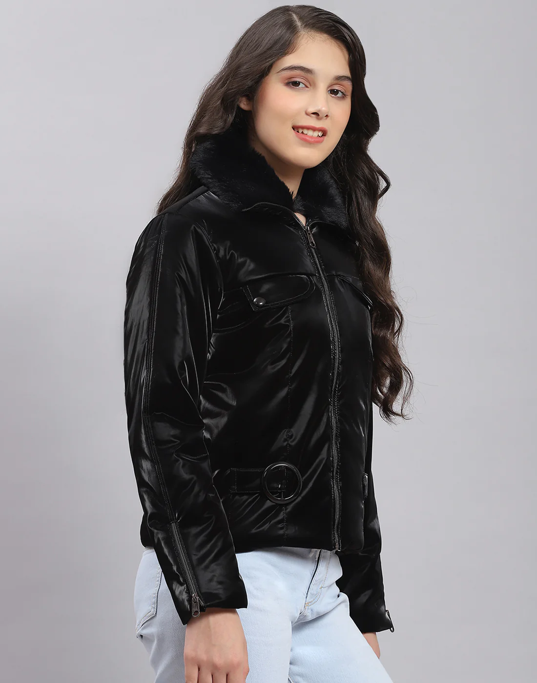 Girls Black Solid Collar Full Sleeve Girls Jacket - Image 5