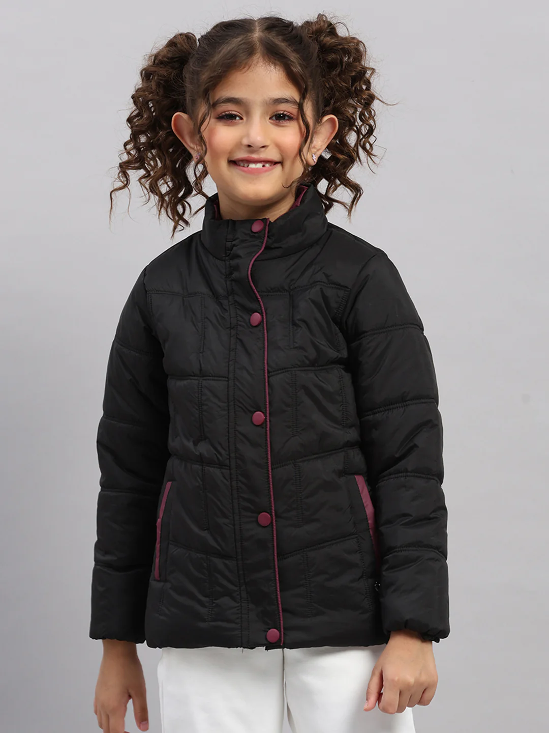 Girls Black Solid Collar Full Sleeve Jacket