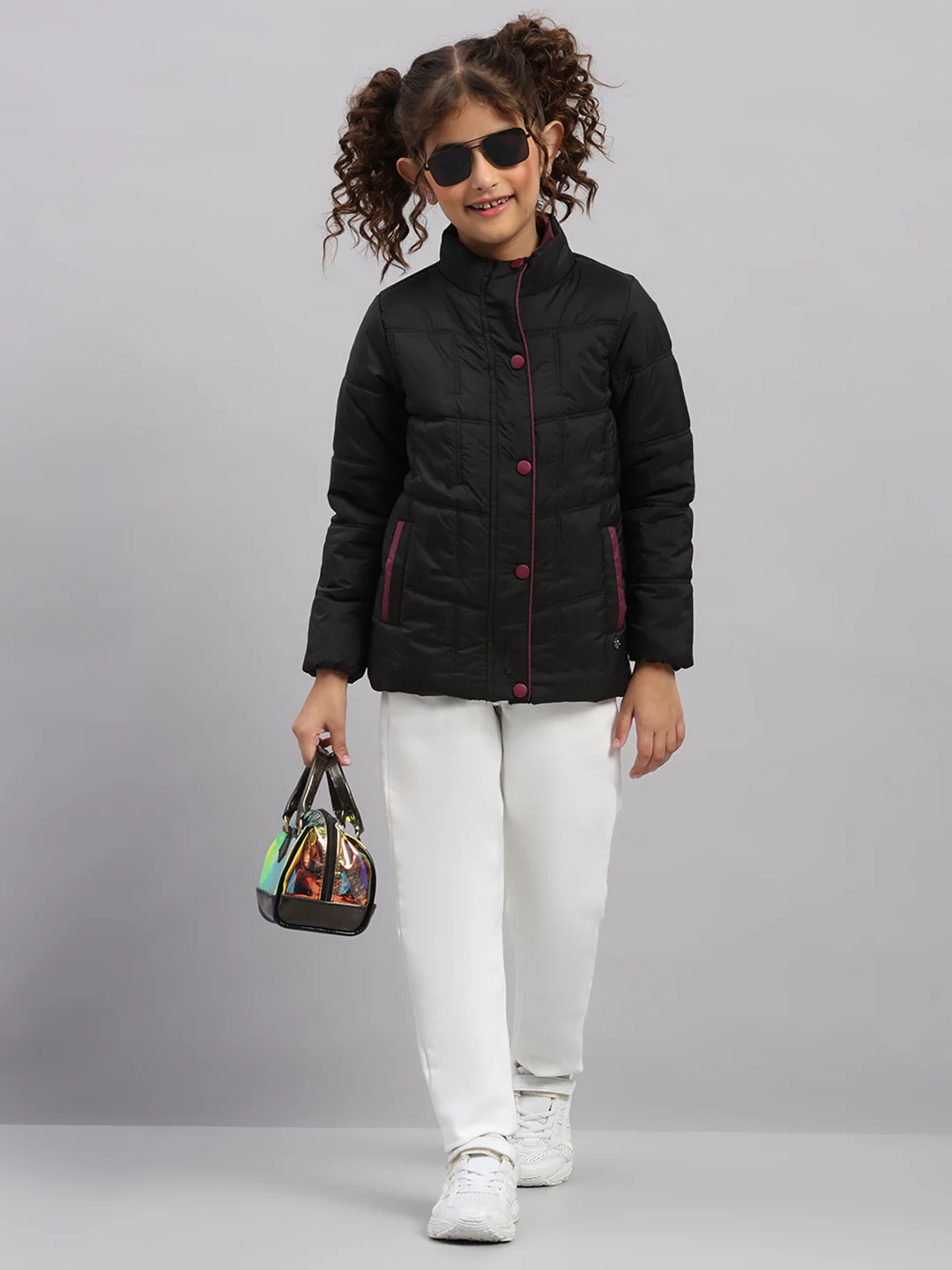 Girls Black Solid Collar Full Sleeve Jacket - Image 2