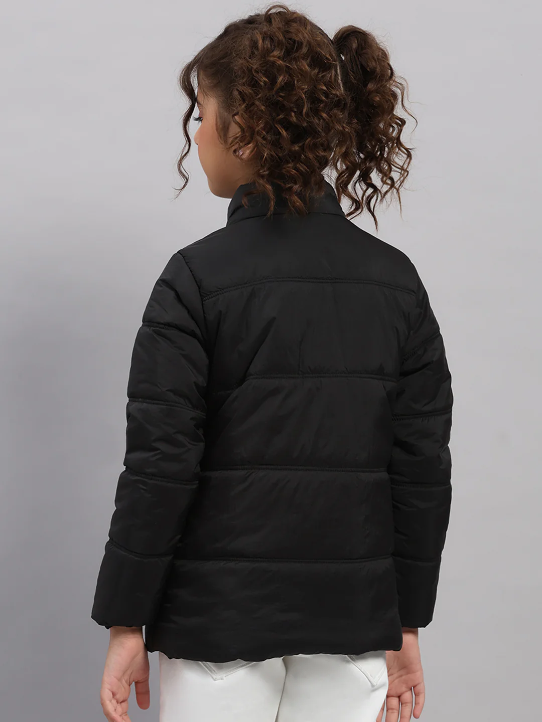 Girls Black Solid Collar Full Sleeve Jacket - Image 5