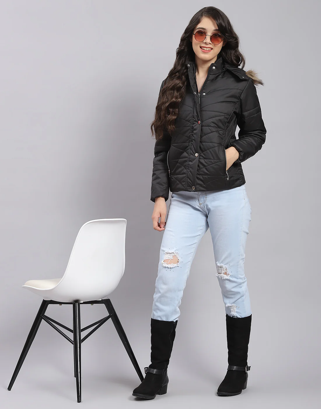 Girls Black Solid Hooded Full Sleeve Girls Jacket - Image 2