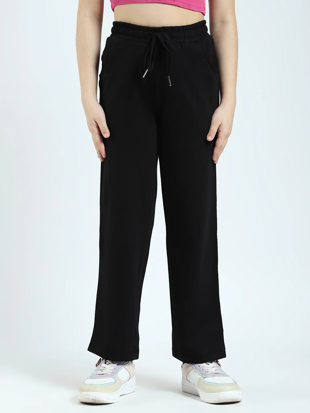 Girls Black Solid Regular Fit Lower