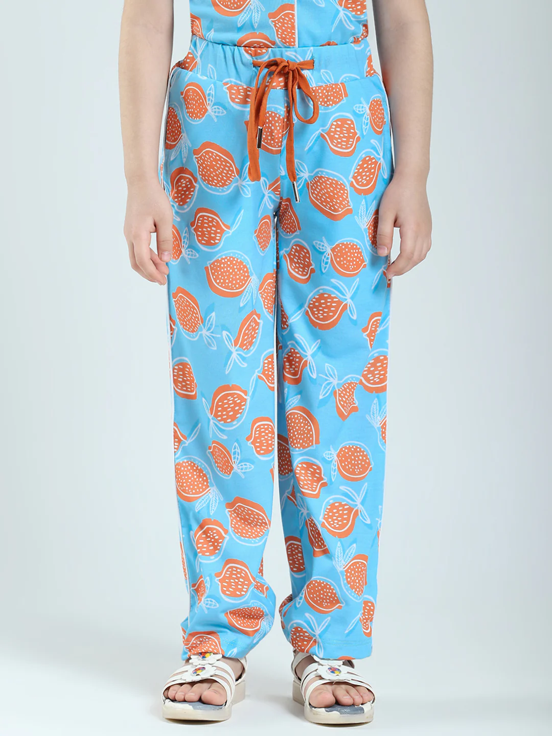 Girls Blue Printed Collar Half Sleeve Lower Set - Image 6