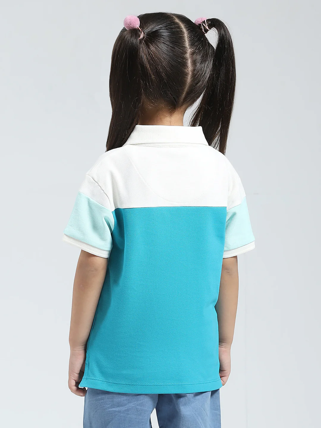 Girls Blue Printed Collar Half Sleeve T-Shirt - Image 5