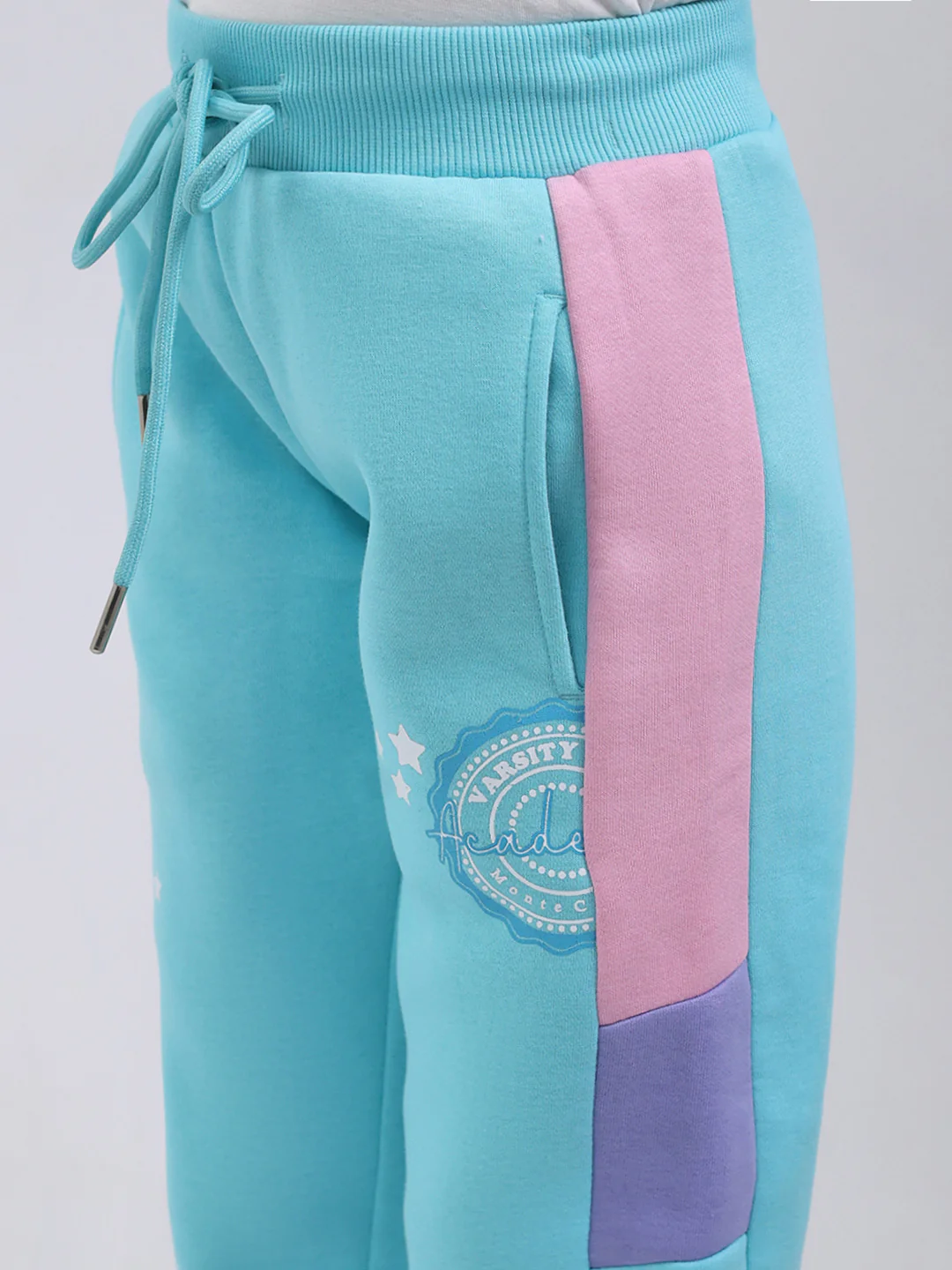 Girls Blue Printed Hooded Full Sleeve Tracksuit - Image 9