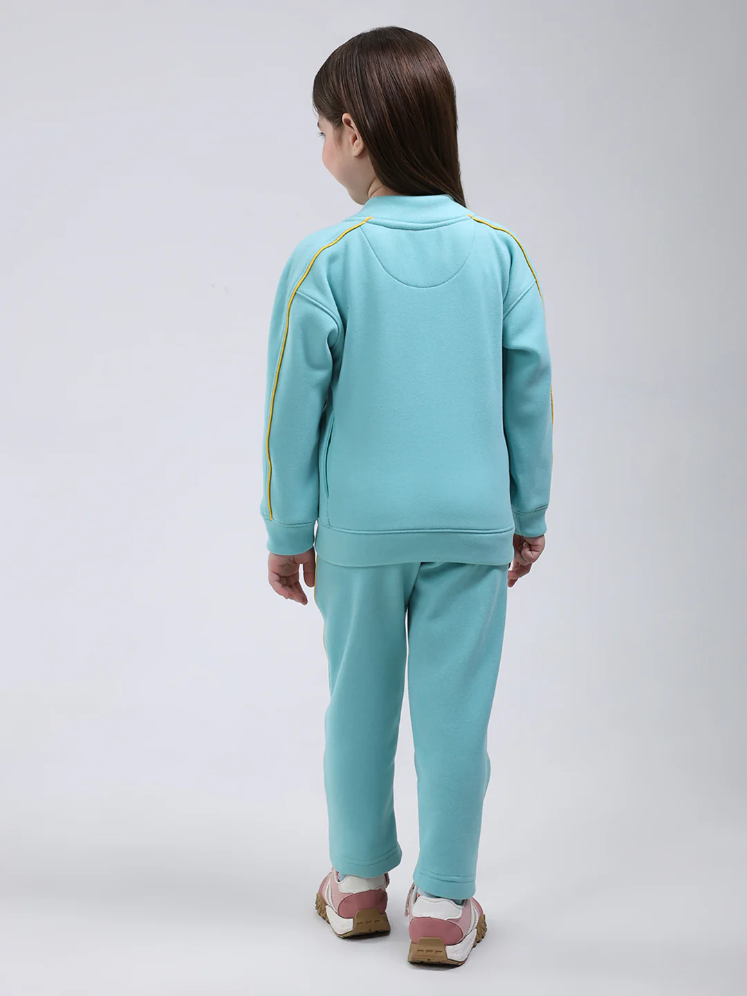 Girls Blue Printed Mock Neck Full Sleeve Tracksuit - Image 5