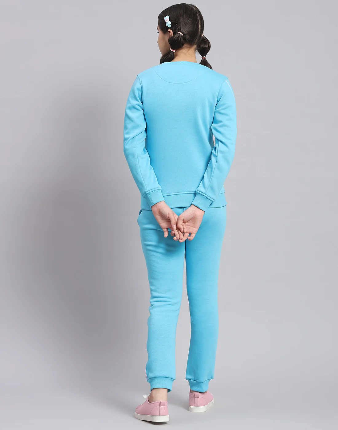 Girls Blue Printed Round Neck Full Sleeve Tracksuit - Image 5
