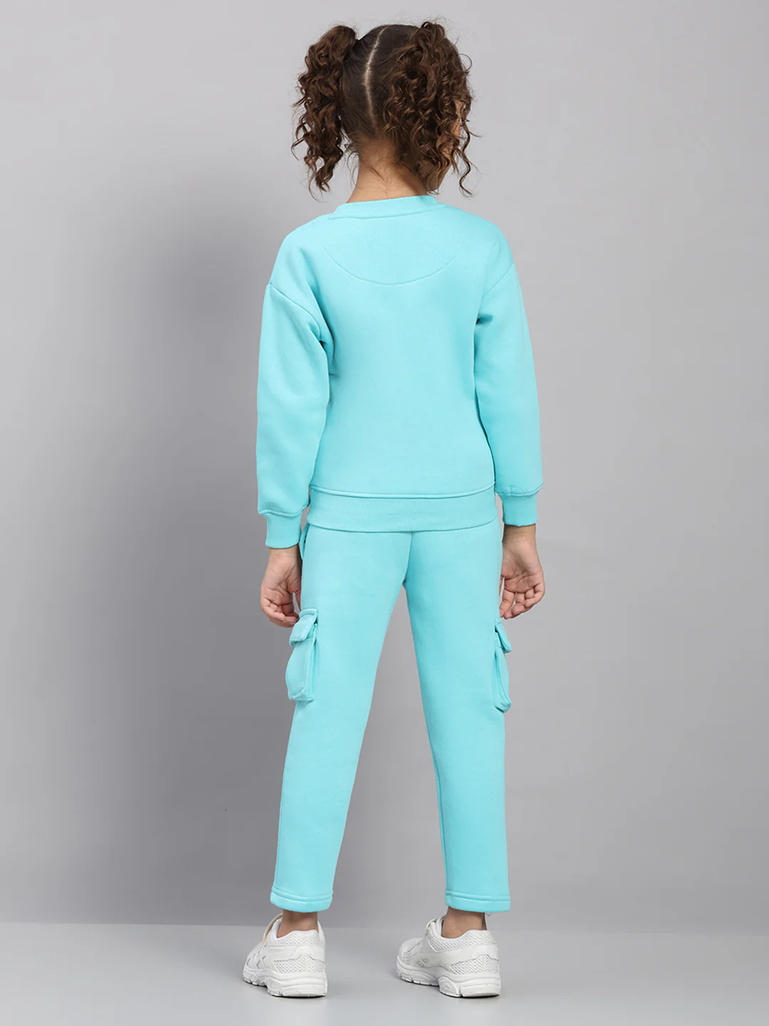 Girls Blue Printed Round Neck Full Sleeve Tracksuit - Image 5