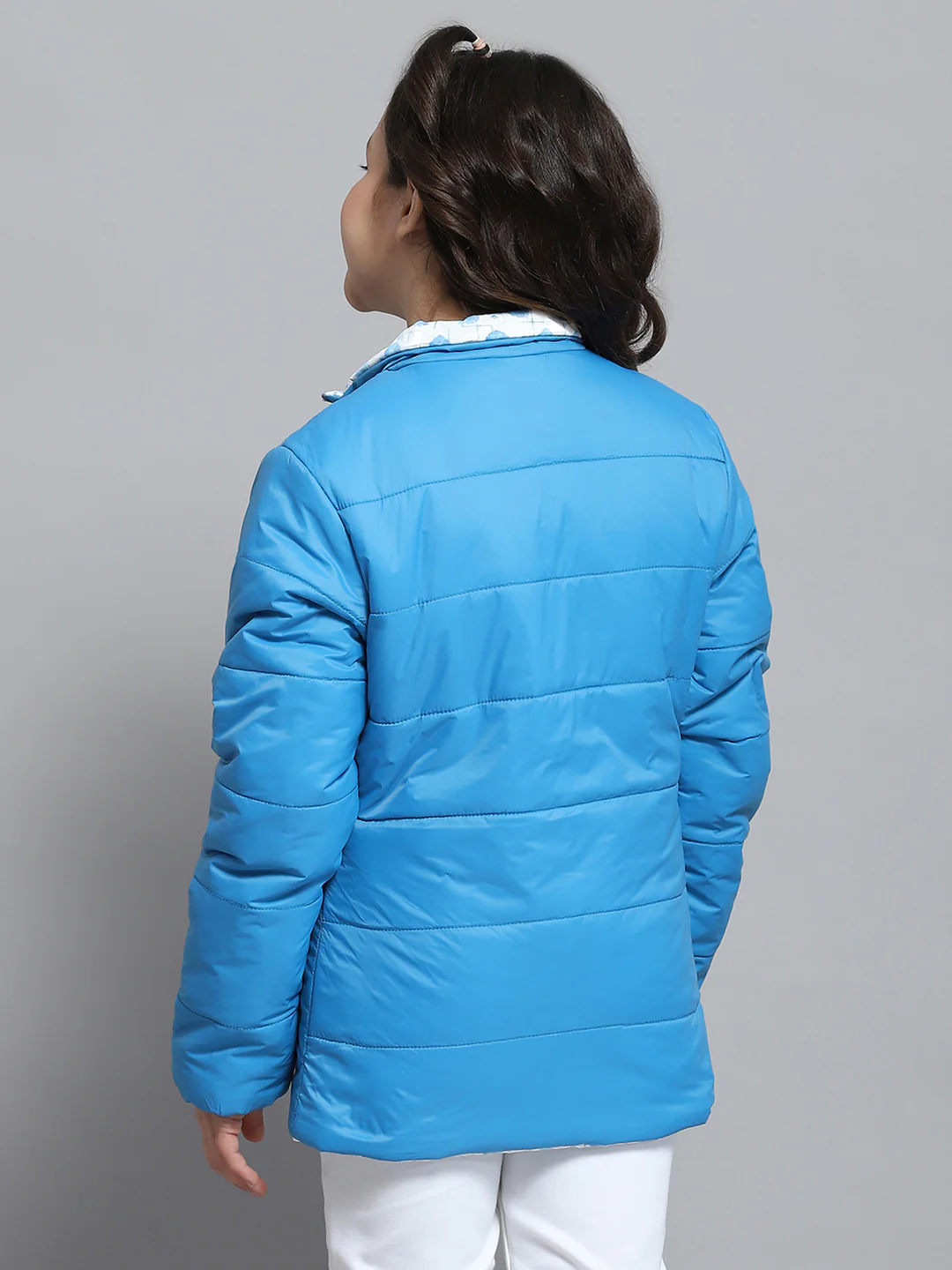 Girls Blue Self Design Collar Full Sleeve Reversible Jacket - Image 5