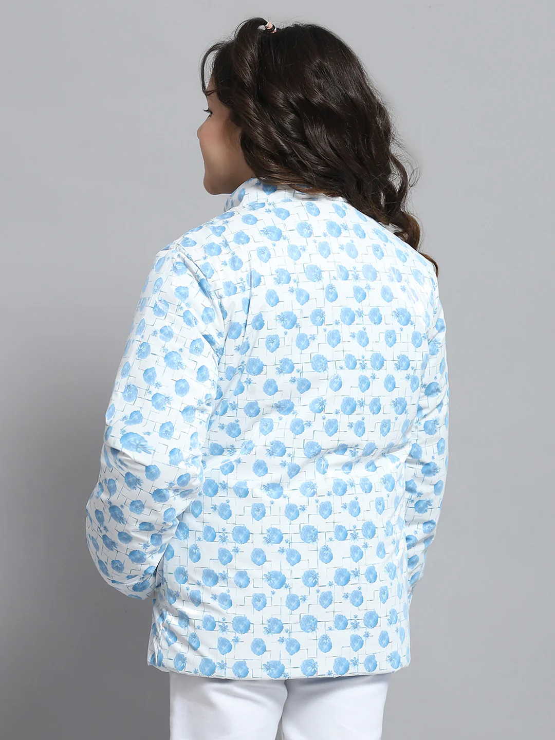 Girls Blue Self Design Collar Full Sleeve Reversible Jacket - Image 9