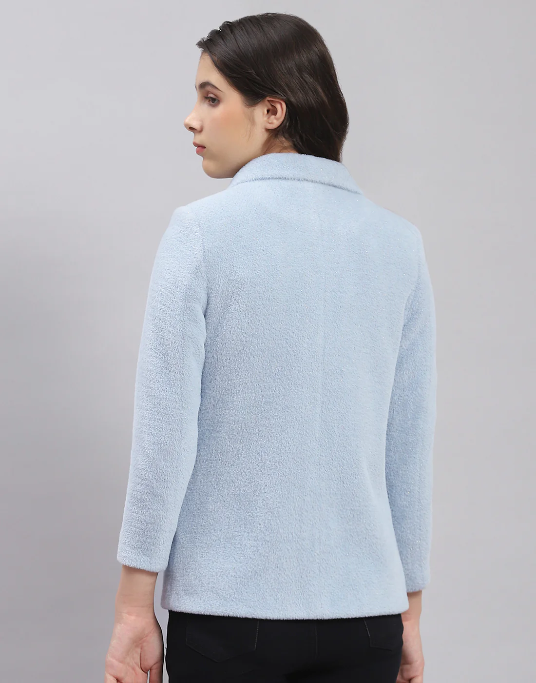 Girls Blue Solid Collar Full Sleeve Coat - Image 5
