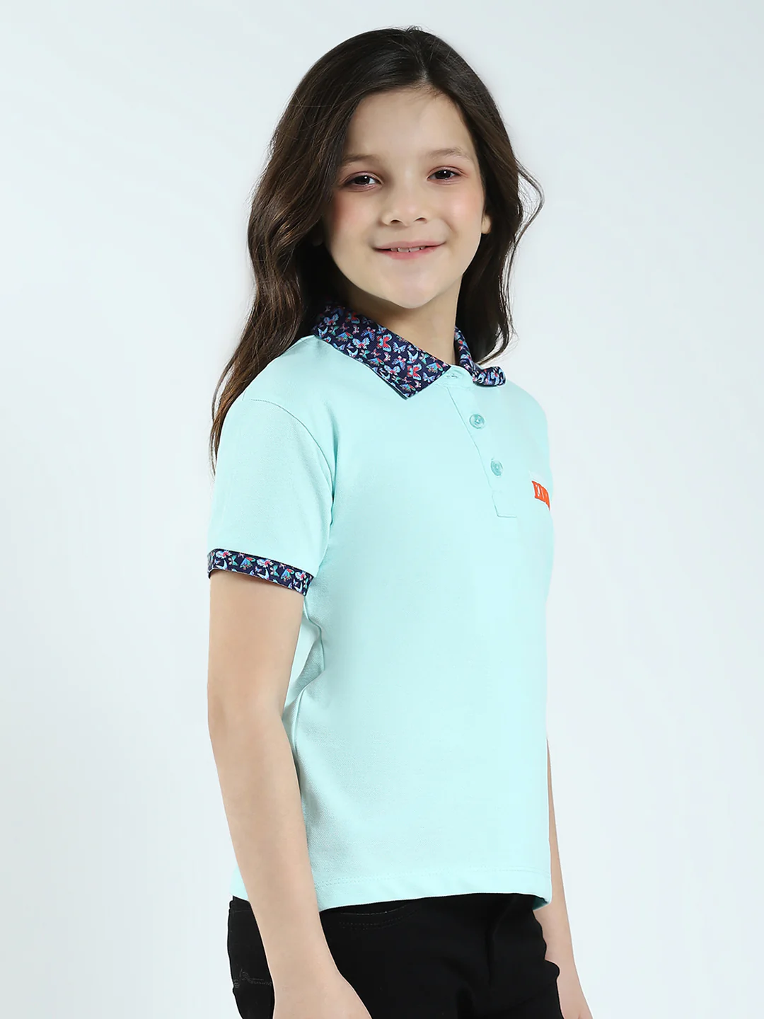 Girls Blue Solid Collar Half Sleeve T-Shirt - Image 4