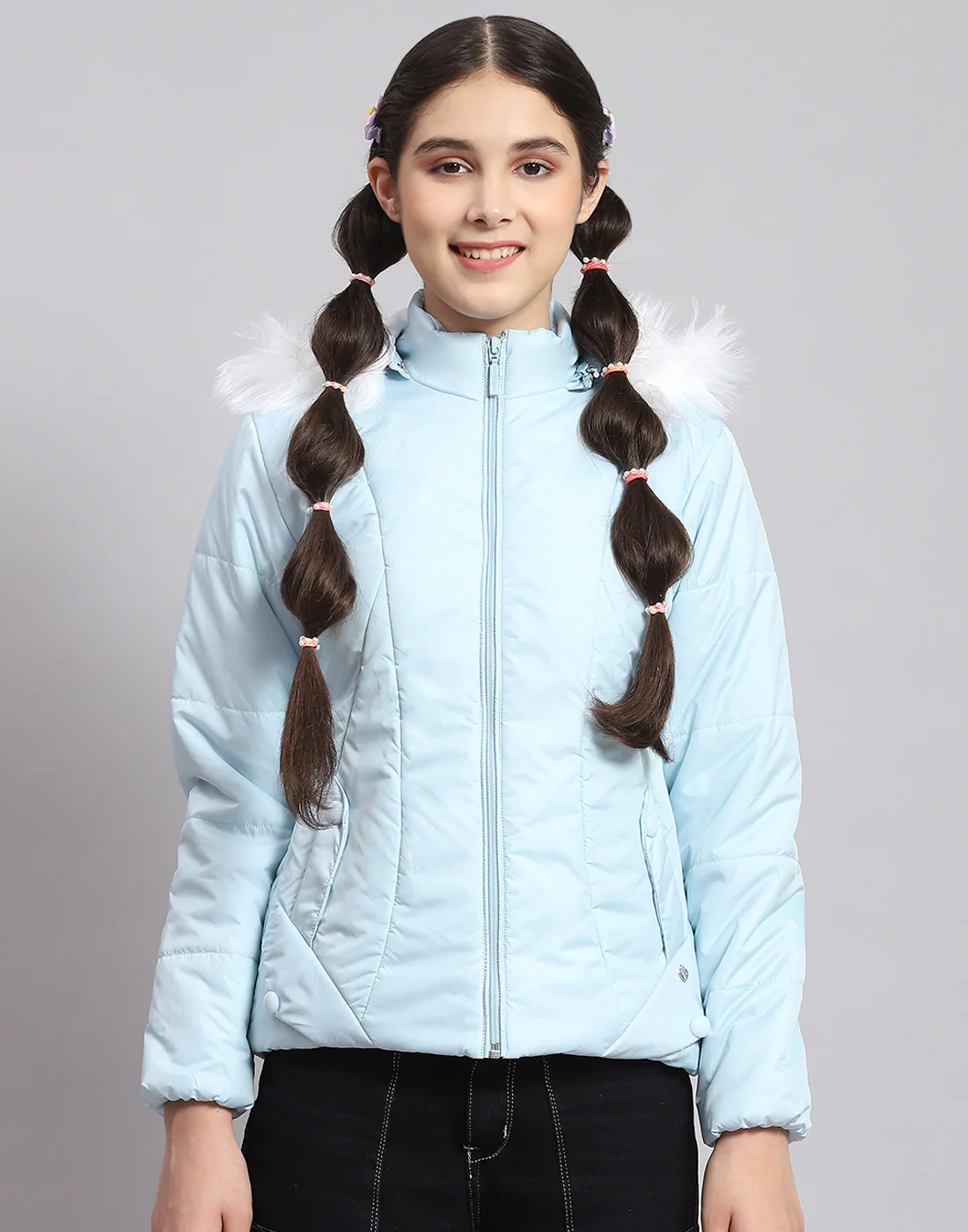 Girls Blue Solid Hooded Full Sleeve Girls Jacket - Image 3