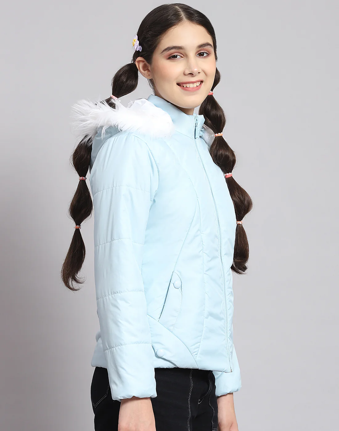Girls Blue Solid Hooded Full Sleeve Girls Jacket - Image 4