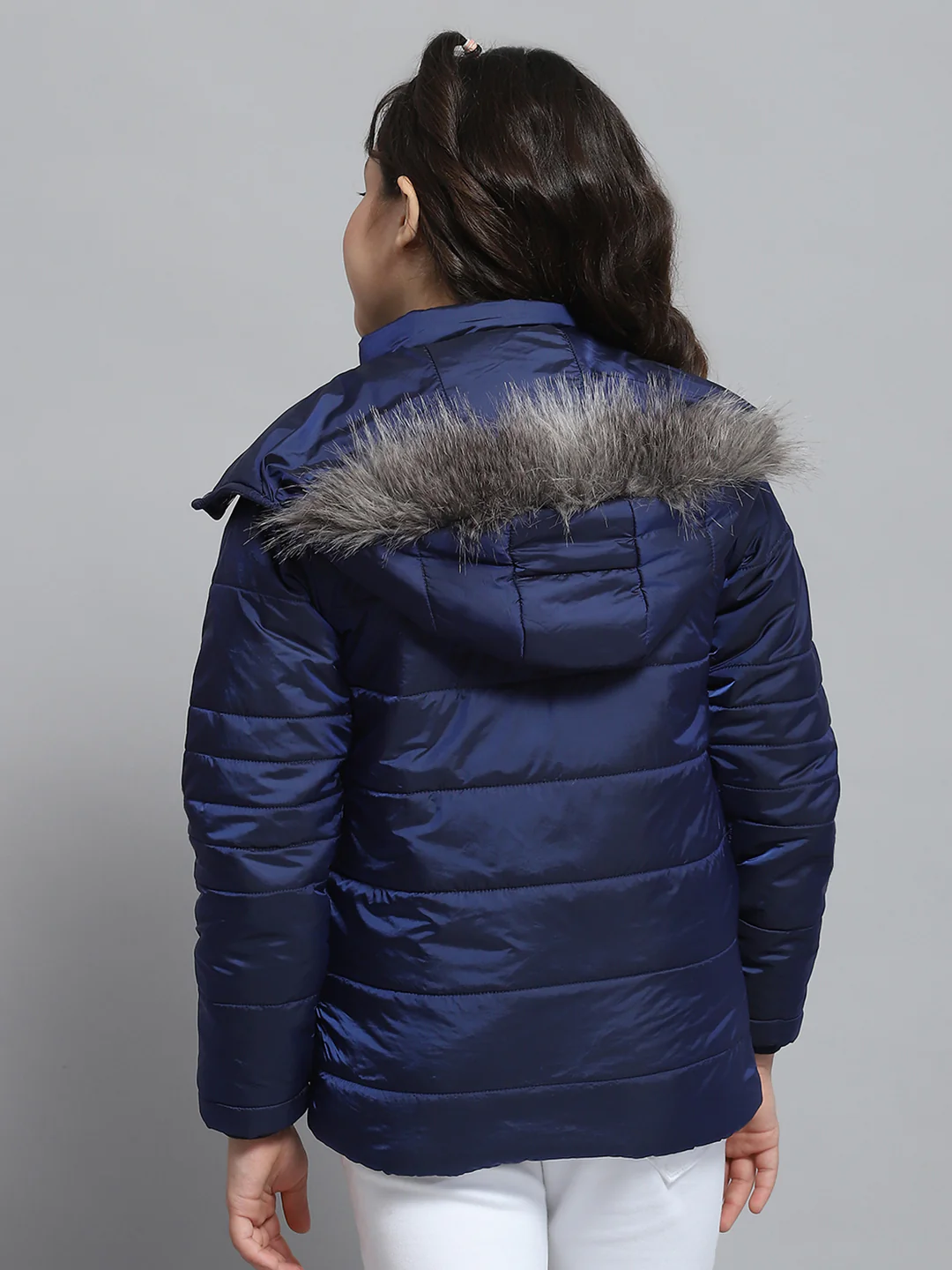 Girls Blue Solid Hooded Full Sleeve Jacket - Image 5