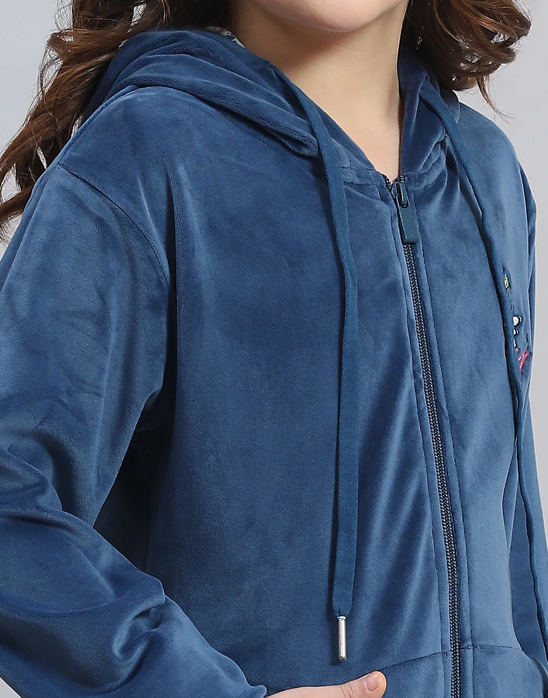 Girls Blue Solid Hooded Full Sleeve Sweatshirt - Image 6