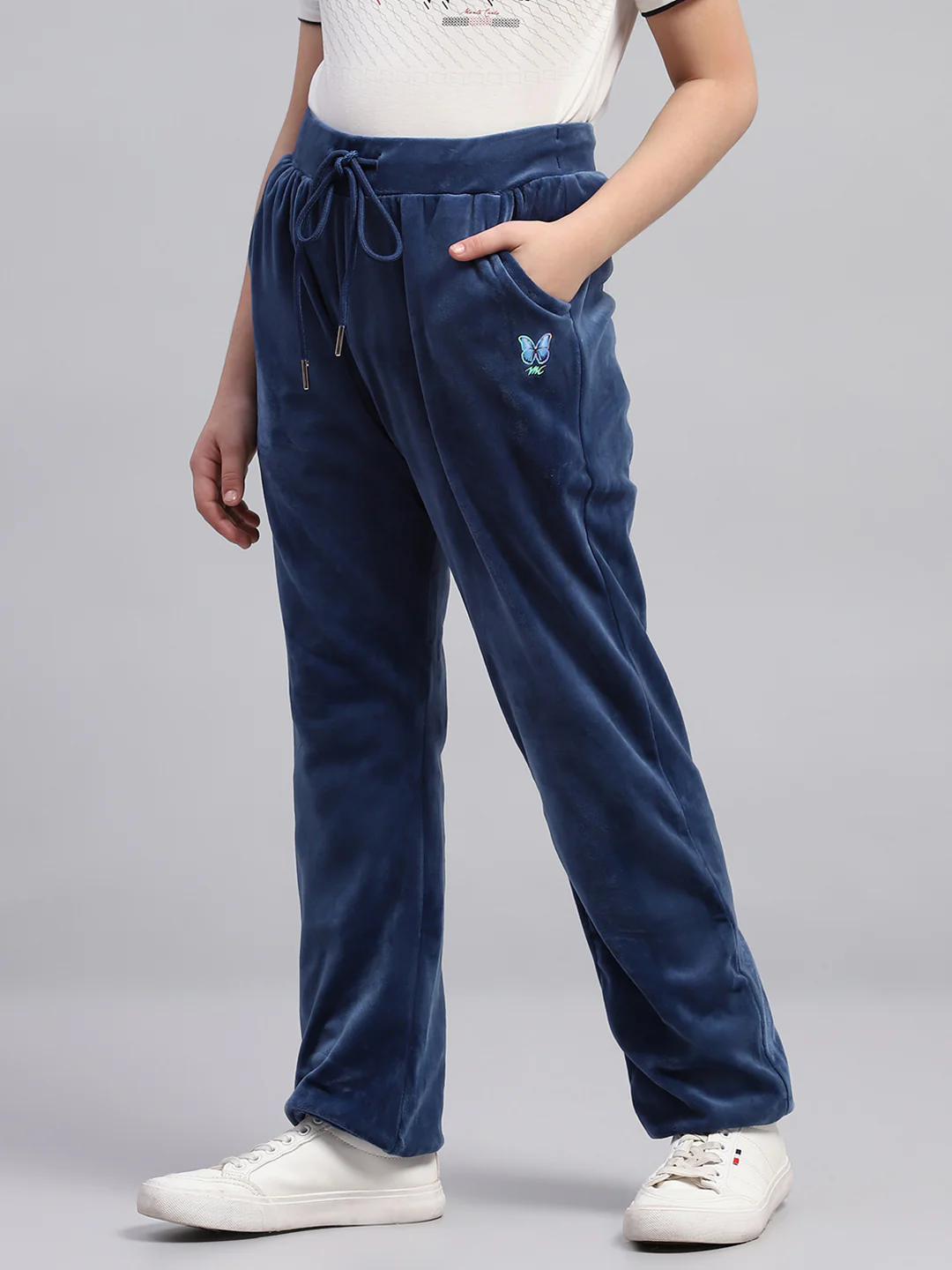 Girls Blue Solid Regular Fit Lower - Image 3