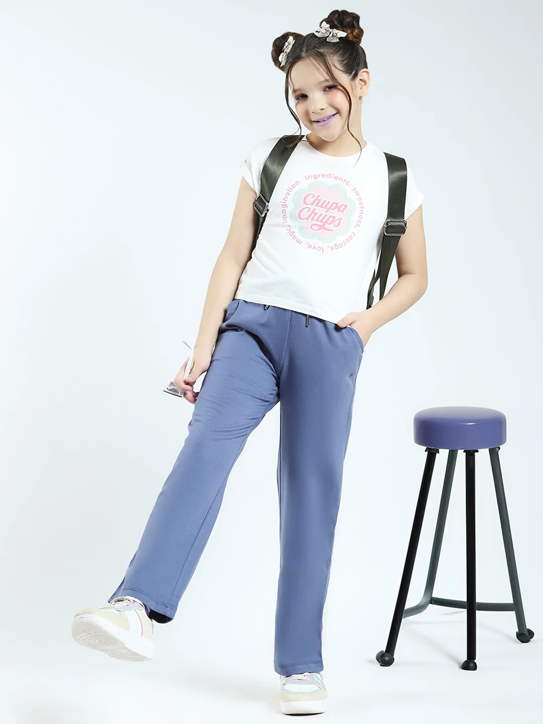 Girls Blue Solid Regular Fit Lower - Image 2