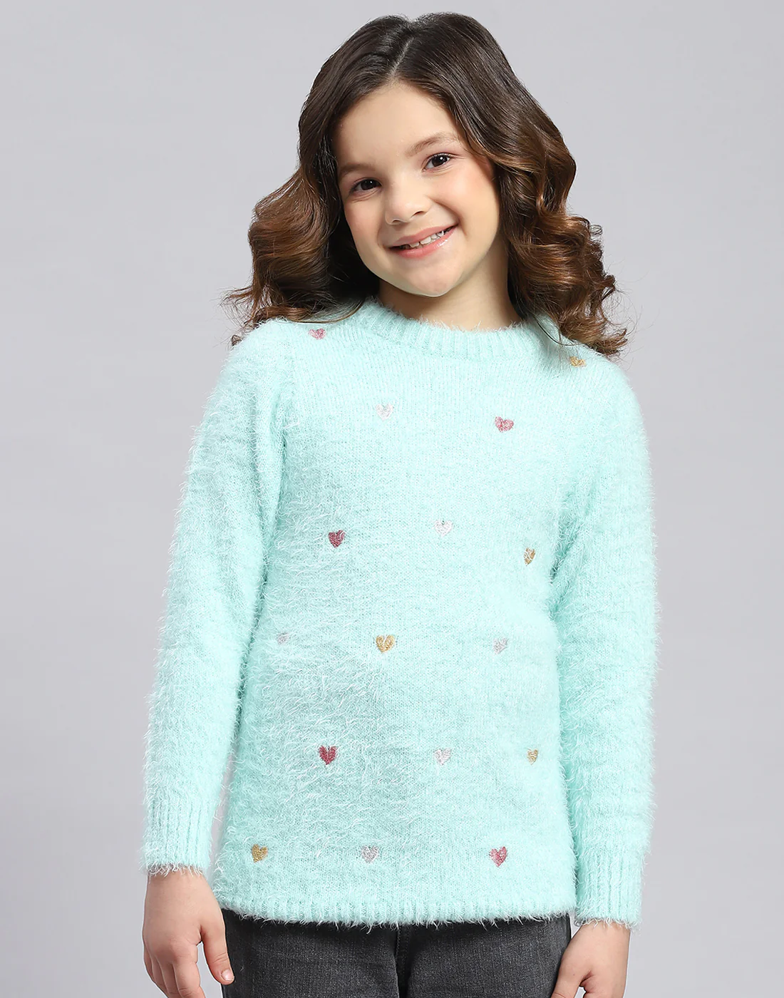 Girls Blue Solid Round Neck Full Sleeve Sweatshirt - Image 2