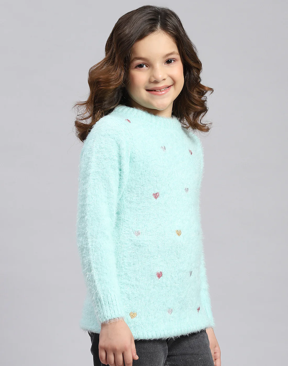 Girls Blue Solid Round Neck Full Sleeve Sweatshirt - Image 4