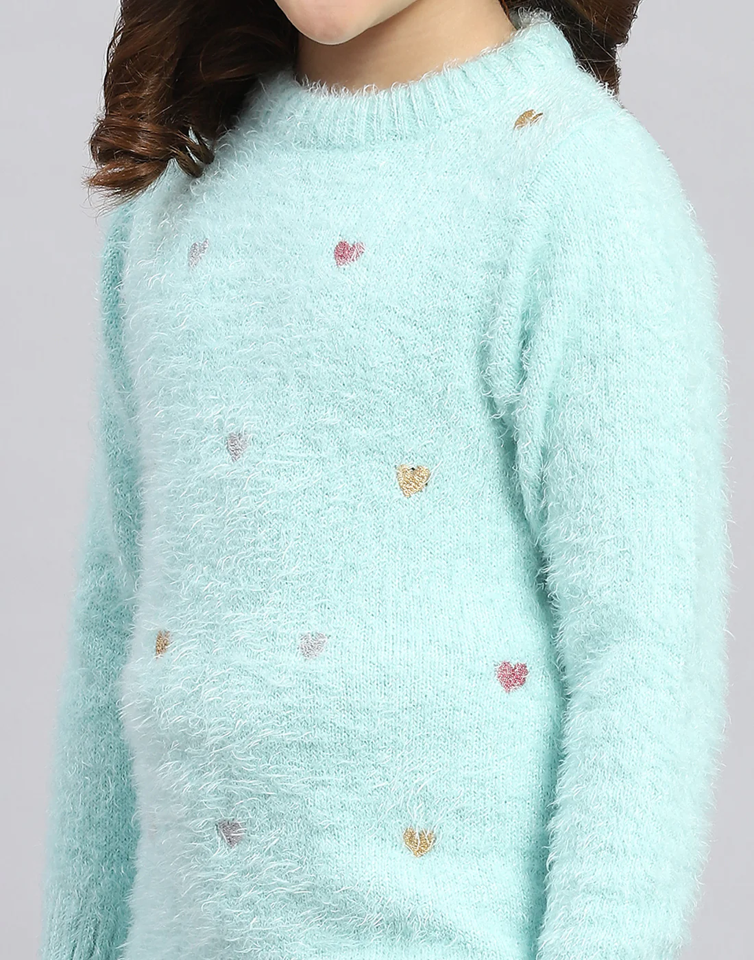 Girls Blue Solid Round Neck Full Sleeve Sweatshirt - Image 7