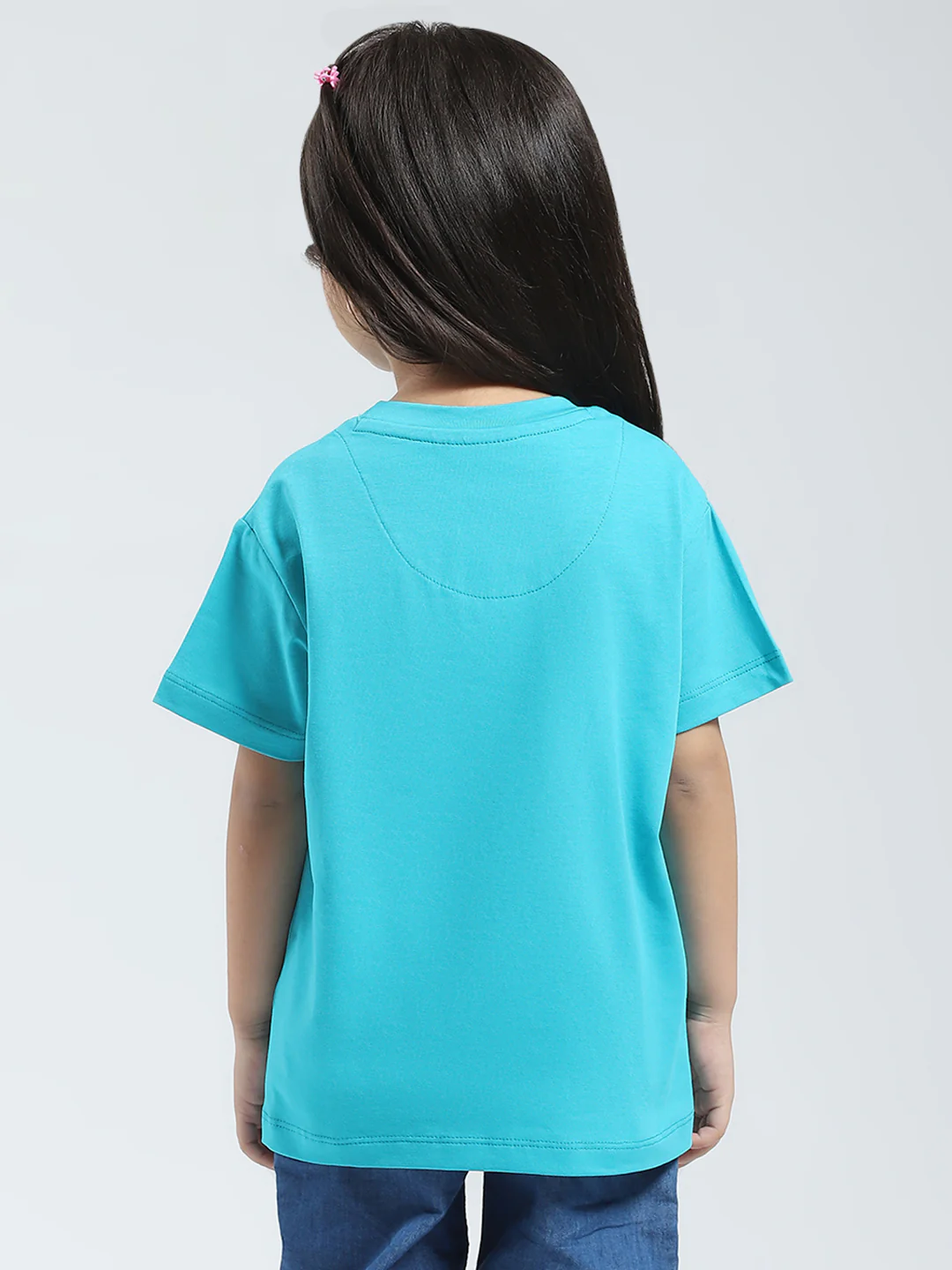 Girls Blue Solid Round Neck Half Sleeve Top - Image 5