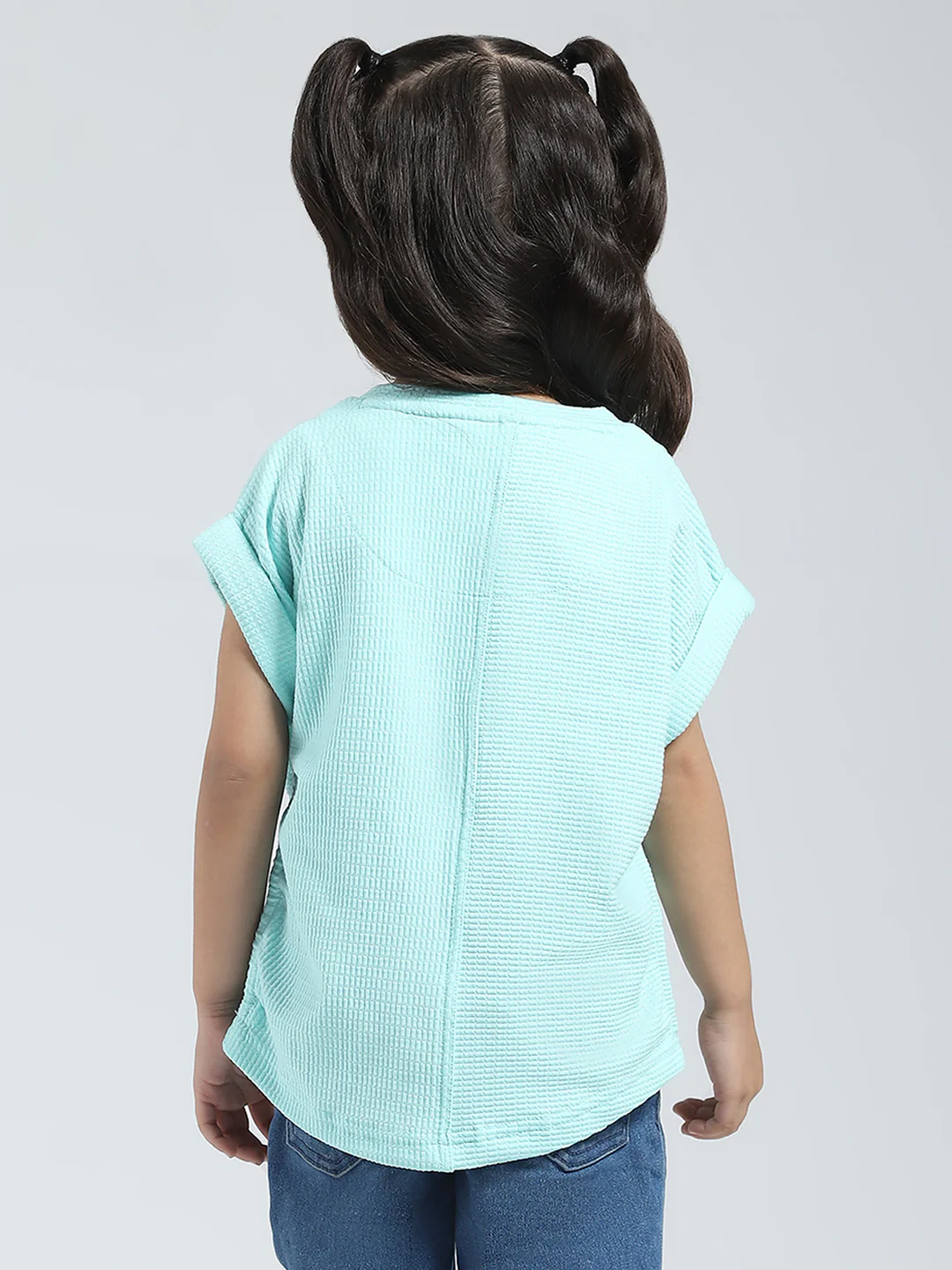 Girls Blue Solid Round Neck Half Sleeve Top - Image 5