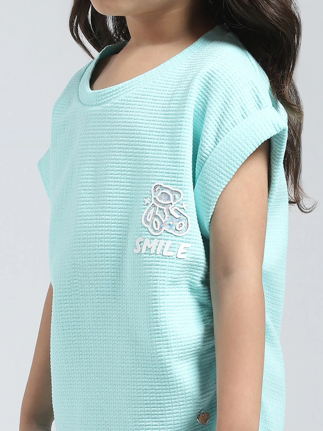 Girls Blue Solid Round Neck Half Sleeve Top - Image 6