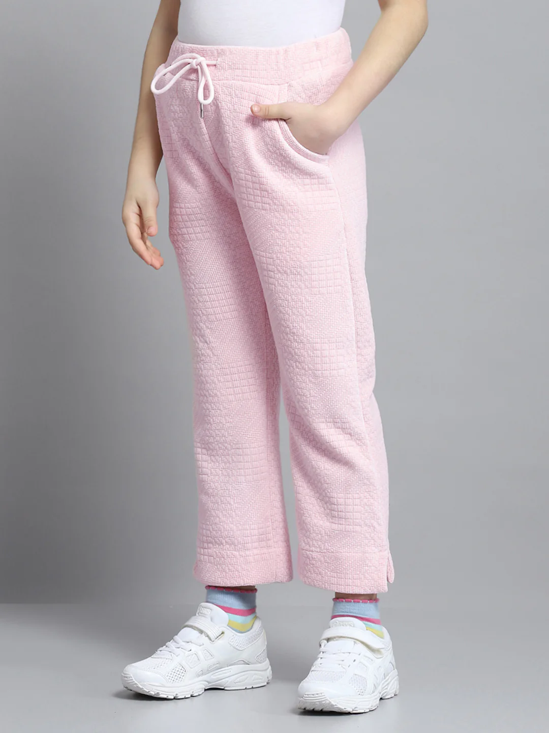 Girls Pink Self Design Collar Full Sleeve Cords Set - Image 7