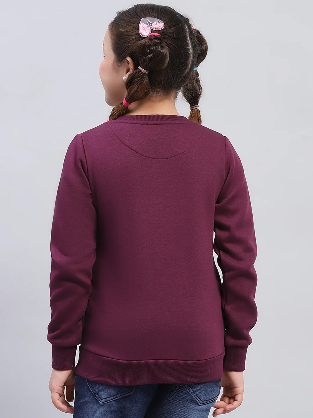 Girls Burgundy Printed Round Neck Full Sleeve Sweatshirt - Image 5