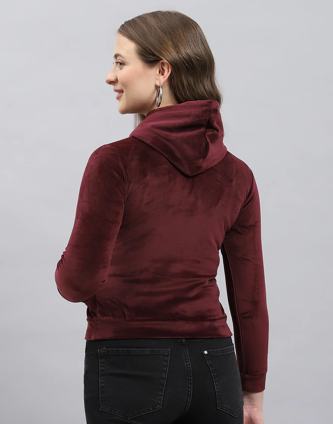 Girls Burgundy Solid Hooded Full Sleeve Sweatshirt - Image 4