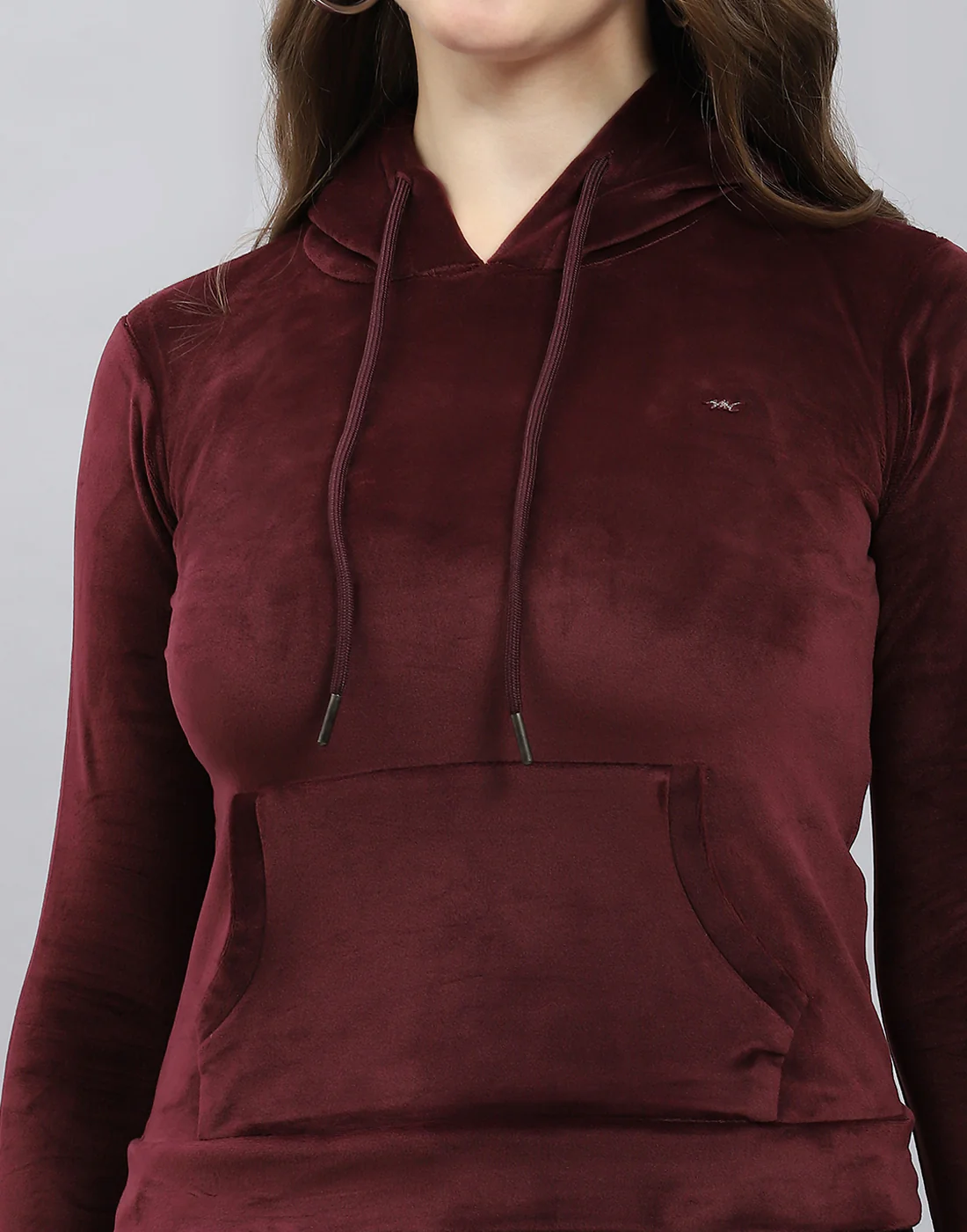 Girls Burgundy Solid Hooded Full Sleeve Sweatshirt - Image 6