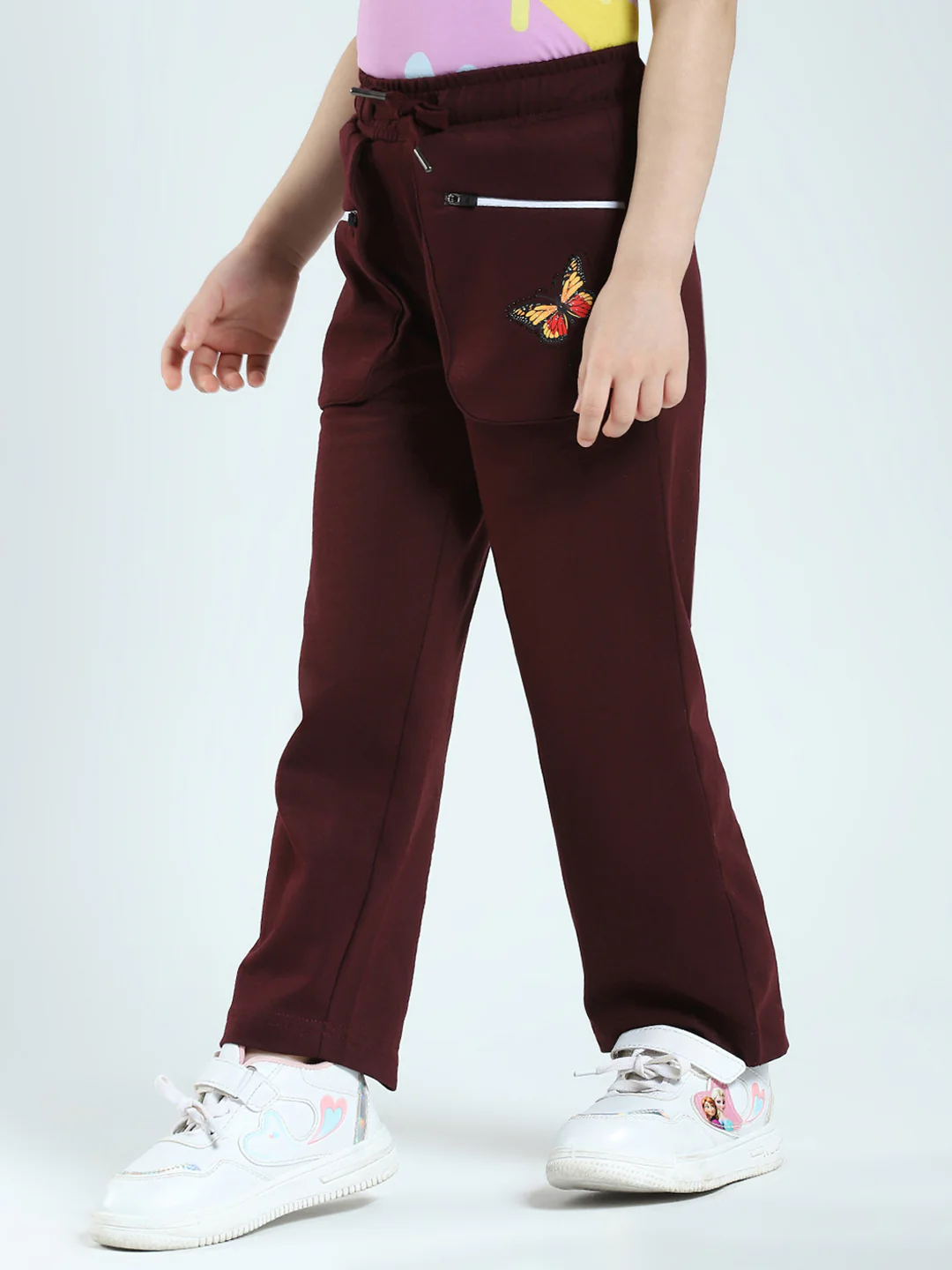 Girls Burgundy Solid Regular Fit Lower - Image 3